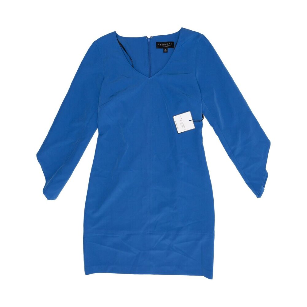 Laundry by Shelli Segal Cocktail 3/4 Sleeves Knee-Length Dress Blue Size 4 2085